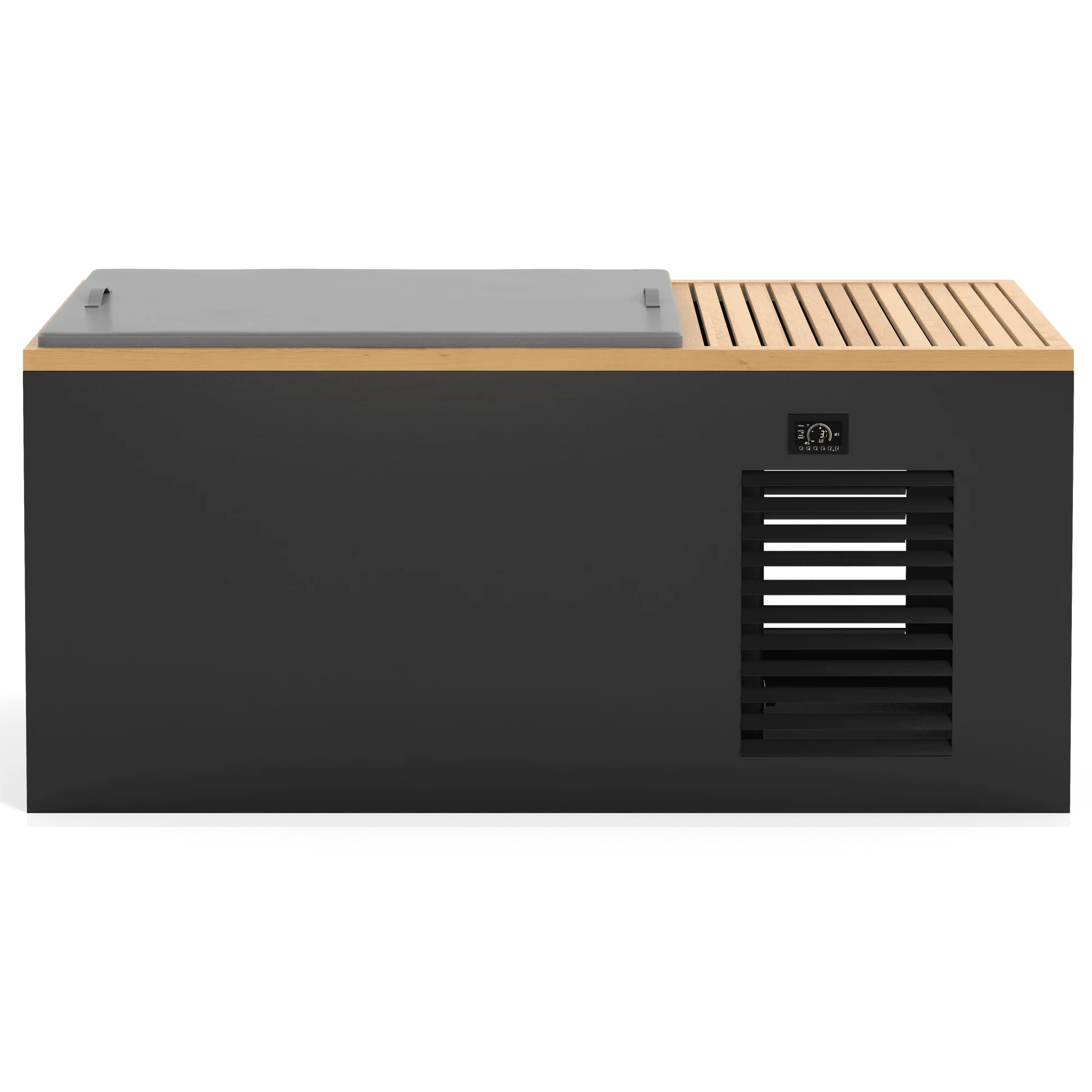 A black and gold chest sauna.